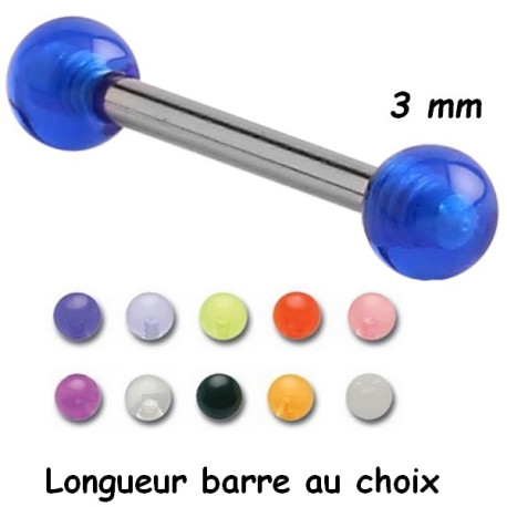 Barre droite 1,2 mm acier 316L boules acrylique U.V. MBLU