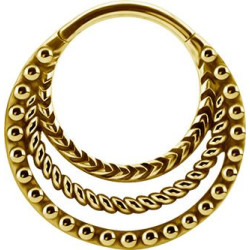 Triple anneau fermés créole style bali avec segment à clip acier doré or fin GPBHBS 12