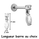 Bijou labret 1,2 mm acier 316L avec pendant 2 strass à visser interne INMLBJ 14