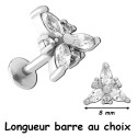 Bijou labret 1,2 mm acier 316L avec fleur marquise 6 brillants sertis à visser interne INMLBJ 17