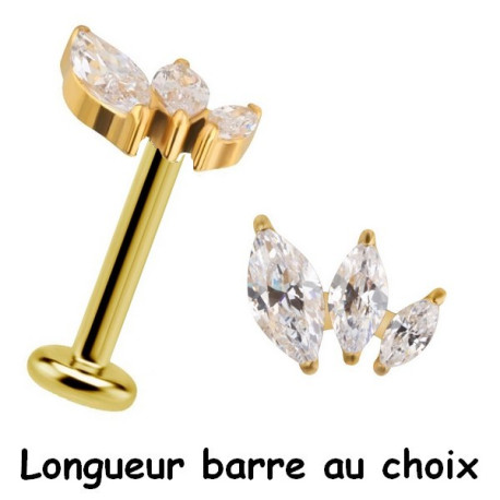 Bijou labret 1,2 mm motif marquise avec dégradé de 3 brillants Titane or ASTM F-136 à visser interne 0,8 mm TINMLBJ008D3