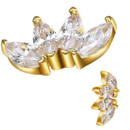 Embout motif marquise avec 4 brillants sertis PM titane or G23, pour barre 1,2 mm avec pas de vis interne 0,8 mm TGPINMJ013