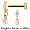 Bijou labret 1,2 mm 1 brillant blanc et 1 pendant brillant rond Titane or ASTM F-136 à visser interne 0,8 mm TGPINMLBJ024D3