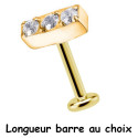 Bijou labret 1,2 mm avec 3 brillants blancs sertis en long Titane or ASTM F-136 à visser interne 0,8 mm TGPINMLBJ031D3