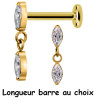 Bijou labret 1,2 mm 1 brillant et 1 pendant brillant en amande Titane or ASTM F-136 à visser interne 0,8 mm TGPINMLBJ036D3