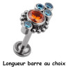 Bijou labret 1,2 mm motif ethnique avec 1 strass rouge, 4 strass bleus Titane ASTM F-136 à visser interne 0,8 mm TINMLBJ012D3