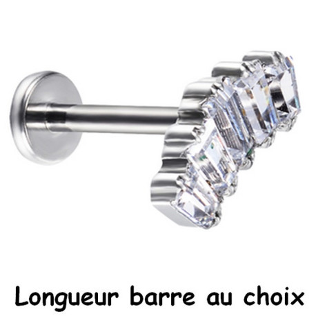 Bijou labret 1,2 mm marquise avec 5 brillants blancs rectangulaires Titane ASTM F-136 à visser interne 0,8 mm TINMLBJ015D3