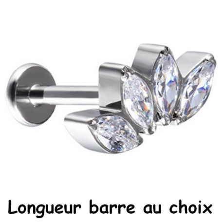 Bijou labret 1,2 mm marquise avec 4 brillants blancs sertis PM Titane ASTM F-136 à visser interne 0,8 mm TINMLBJ013D3