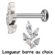 Bijou labret 1,2 mm motif feuille avec 4 brillants blancs sertis Titane ASTM F-136 à visser interne 0,8 mm TINMLBJ027D3