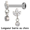 Bijou labret 1,2 mm marquise 3 brillants blancs et 1 pendant brillant Titane ASTM F-136 à visser interne 0,8 mm TINMLBJ025D3