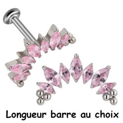 Bijou labret 1,2 mm marquise avec 7 brillants roses et minis boules Titane ASTM F-136 à visser interne 0,8 mm TINMLBJ0010D3PI