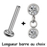 Bijou labret 1,2 mm pendant avec 2 strass blancs ronds Titane ASTM F-136 à visser interne 0,8 mm TINMLBJ039D3