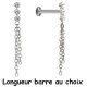 Bijou labret 1,2 mm pendant avec 3 brillants et 2 chaines Titane ASTM F-136 à visser interne 0,8 mm TINMLBJ043D3