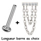 Bijou labret 1,2 mm pendant avec barre 5 brillants et 2 chaines Titane ASTM F-136 à visser interne 0,8 mm TINMLBJ041D3