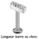 Bijou labret 1,2 mm barre de 3 brillants blancs sertis en long Titane ASTM F-136 à visser interne 0,8 mm TINMLBJ031D3