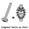 Bijou labret 1,2 mm motif ethnique 4 strass blancs et minis boules Titane ASTM F-136 à visser interne 0,8 mm TINMLBJ030D3