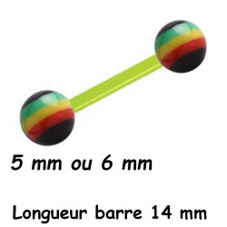 Barre 1,6 mm flexible et boules couleur rasta acrylique BLFRA