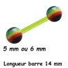 Barre 1,6 mm flexible et boules couleur rasta acrylique BLFRA