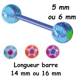 Barre 1,6 mm flexible et boules acrylique U.V. dessin étoile BLFGM