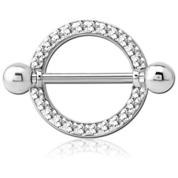 Bijou téton motif contour anneau avec strass blanc - barre 1,6 mm acier 316L SNS 93