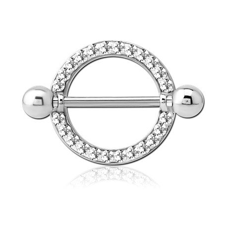 Bijou téton motif contour anneau avec strass blanc - barre 1,6 mm acier 316L SNS 93