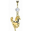 Bijou nombril brillant avec cheval pendant acier doré HGDPN4356