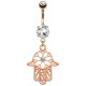 Bijou nombril acier doré rose brillant blanc et pendant main de fatma HN14792-RDC