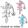 Bijou nombril inversé fleur et feuilles avec strass acier 316L N20367-C-Q-P couleurs