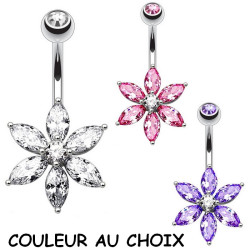 Bijou nombril fleur avec 6 pétales brillants acier 316 L NZ0016-C-P-TZ