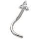 Bijou piercing nez plat avec fleur 3 strass blanc griffé tige tire-bouchon acier 316L JNO 02