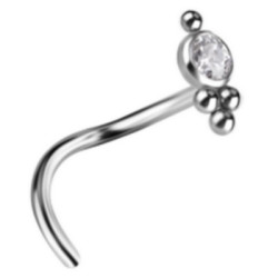 Bijou piercing nez plat avec strass blanc et minis boules tige tire-bouchon titane G23 TNOJ 003