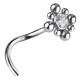 Bijou piercing nez plat losange avec strass blanc et minis boules tige tire-bouchon titane G23 TNOJ 005