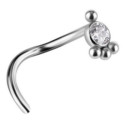 Bijou piercing nez plat avec strass blanc et minis boules tige tire-bouchon titane G23 TNOJ 007