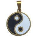Pendentif symbole yin yang acier doré HPD59D
