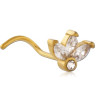 Bijou piercing nez plat avec marquise avec strass blanc tige tire-bouchon acier doré or fin GPJNO 04