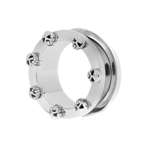 Tunnel avec crânes sur contour oreille acier 316L gros diamètre TN 16