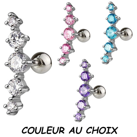 Bijou pour l'oreille acier 316L avec 5 brillants en long JA10977-C-P-Q-TZ