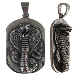 Pendentif serpent cobra sur plaque acier HPD308