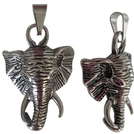 Pendentif tête éléphant porte bonheur acier HPD499