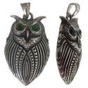 Pendentif hibou / chouette avec yeux strass vert acier HPD398