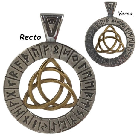 Pendentif talisman avec symbole trinité et runes acier HPD422