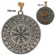 Pendentif talisman avec loup garou et boussole viking avec runes acier HPD421