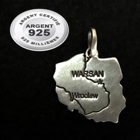 Pendentif carte Pologne argent 925 PAR017