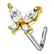 Bijou piercing nez motif papillon avec 4 strass serti tige pliée acier doré 316L NOL-611-GDC