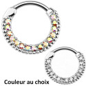 Anneau avec 15 strass sertis sur face avec liseré pour septum - oreille acier 316L SEP2-71-C-AB