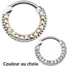 Anneau avec 15 strass blanc sertis sur face avec liseré pour septum - oreille acier 316L SEP2-71-C-AB