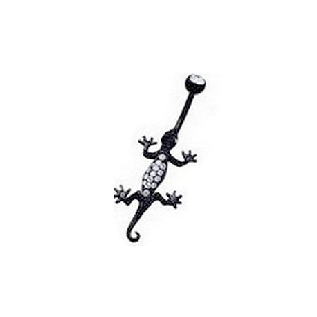 Bijou nombril salamandre pendant articulé avec strass acier noir BKDB 85