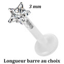 Labret Bioflex ® brillant blanc forme étoile 3 mm serti acier 316L à clipper LX11-STC