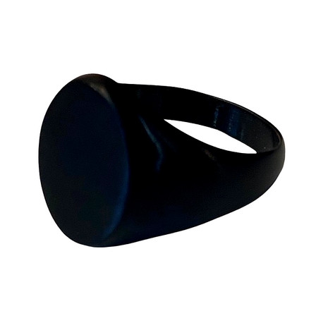 Bague chevalière ovale simple à graver acier noir mat HBAT0653N