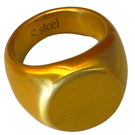 Bague chevalière ronde simple à graver acier doré mat HBAT0655D